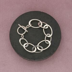 sterling silver oval link chain toggle bracelet size 6in